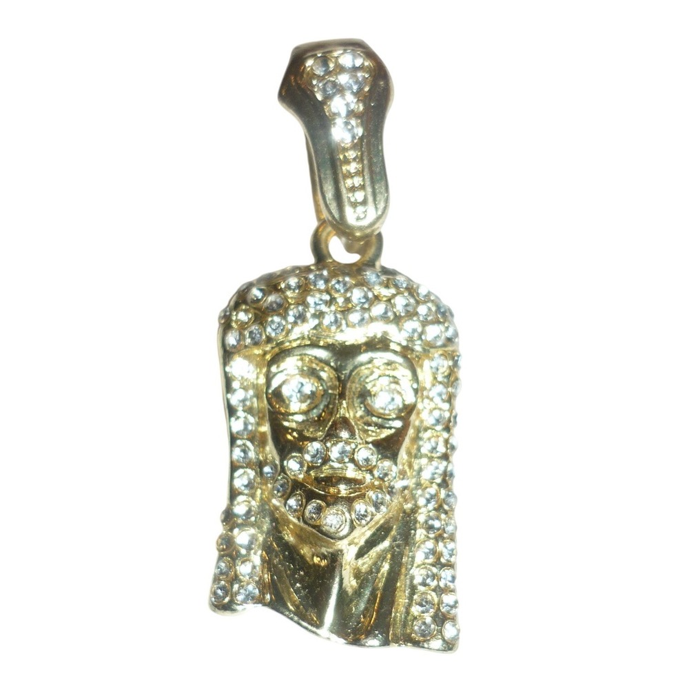 Gold Tone Iced Out‎ Jesus Piece Pendant Rhinestone Religious Hip Hop Charm 1.5in